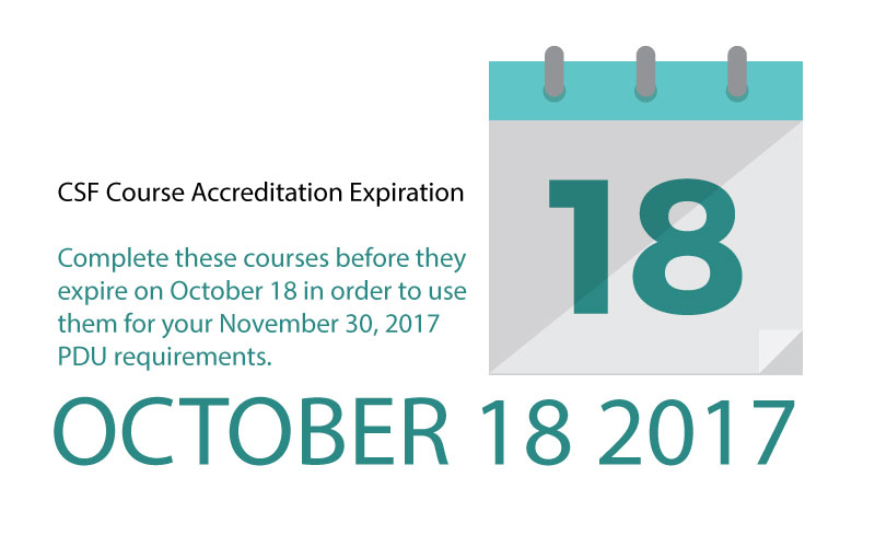 CSF Compliance Courses Expiring on October 18, 2017